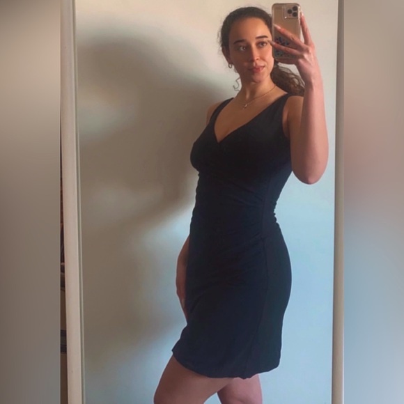 Vintage Y2K Ralph Lauren Blue Label Sleeveless V Neck Wrap Black Mini Dress - Picture 3 of 11